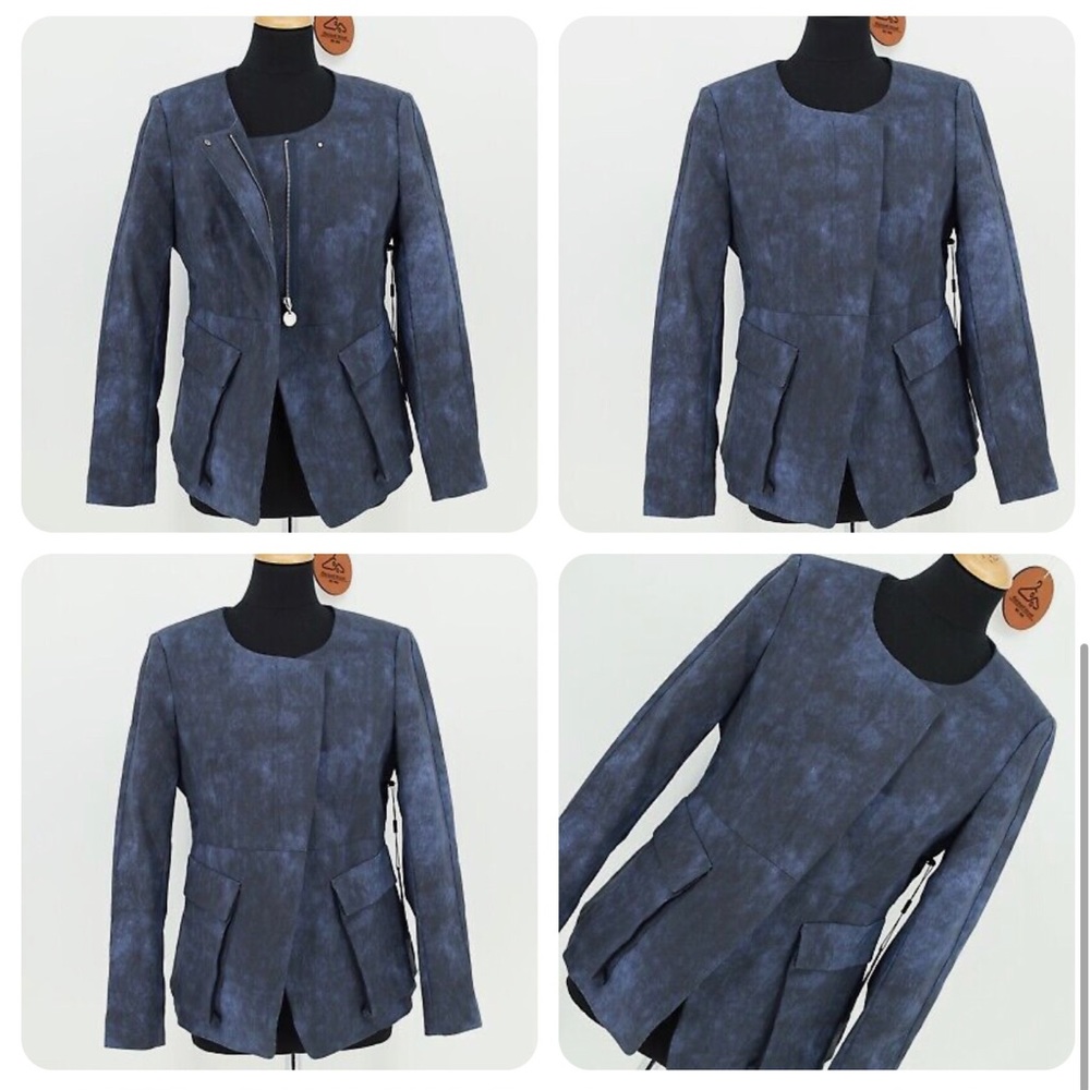 NWT Donna Karan New York Indigo Blue Patch Flap Pocket Blazer Size 10